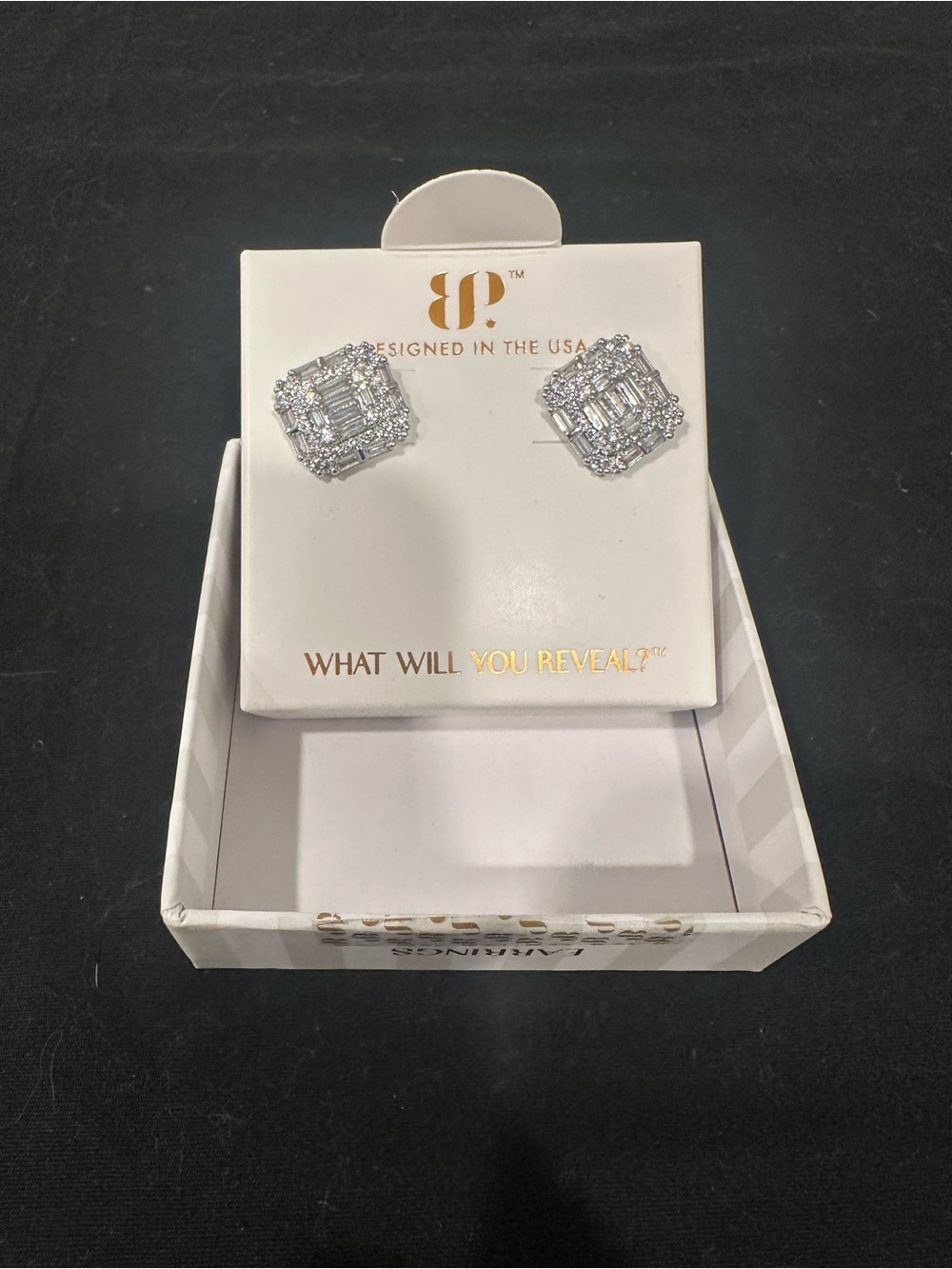 bp Silver-Tone Square Halo Crystal Stud Earrings